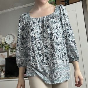 Lucky Brand Blue Floral Blouse Size Small